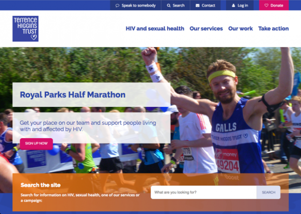 Terrence Higgins Trust homepage screenshot