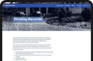 Screenshot of the homepage for the Finding Records website.