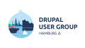 Image showing the logo of Drupal user Group Hamburg, including the Hamburg harbour as well as the skyline of Hamburg in the background.