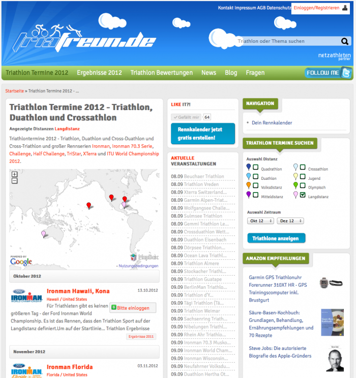 triafreunde.com - overview Triathlon dates