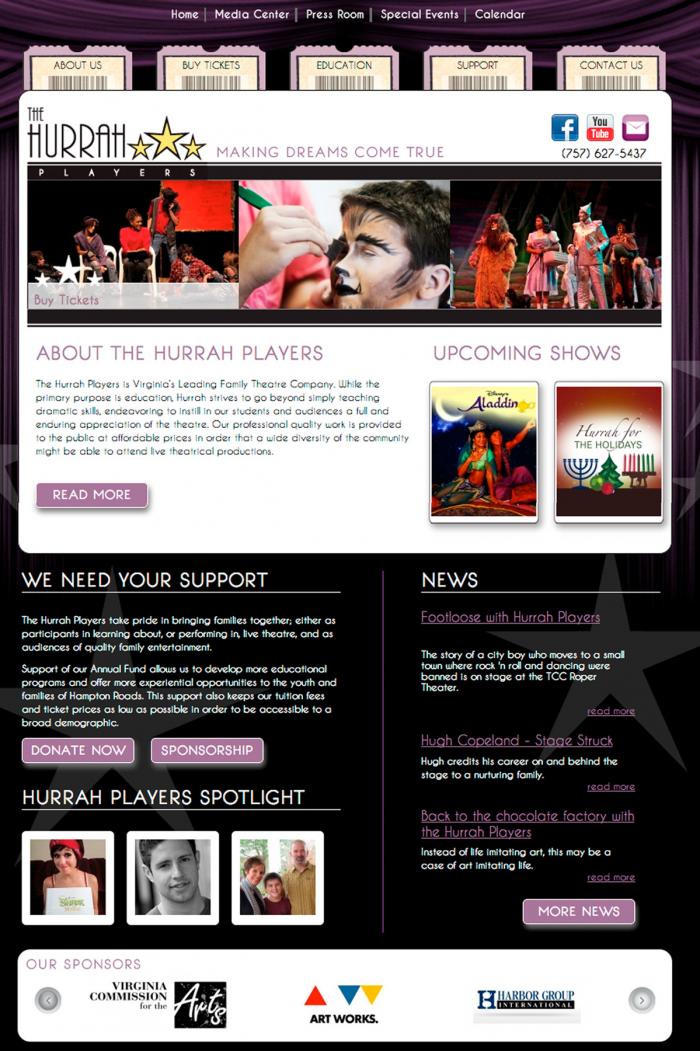 HurrahPlayers.com homepage screenshot