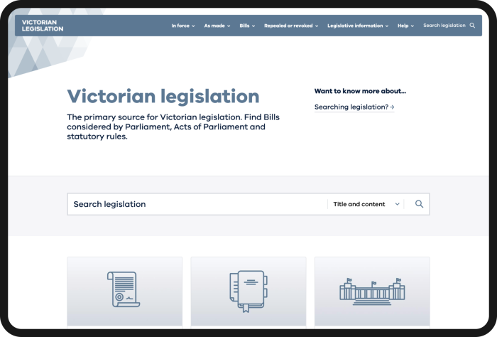 Victoria’s legislation website — migration to SDP