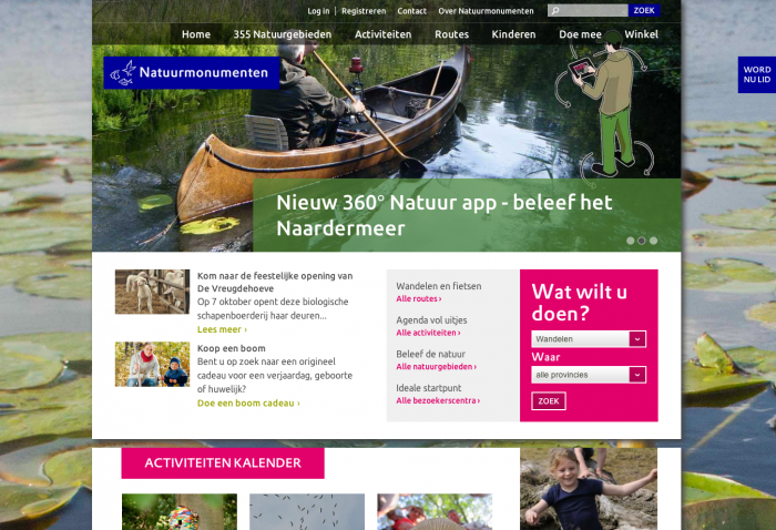 Natuurmonumenten.nl homepage by PuurPXL and Wunderkraut