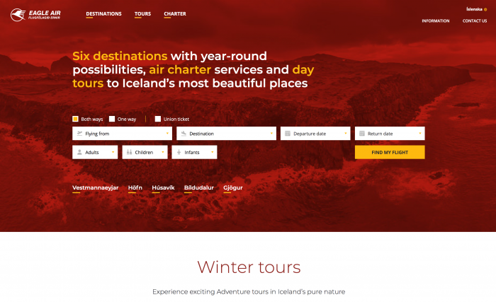 Eagle Air. Booking platform for domestic flights and tourist trips.