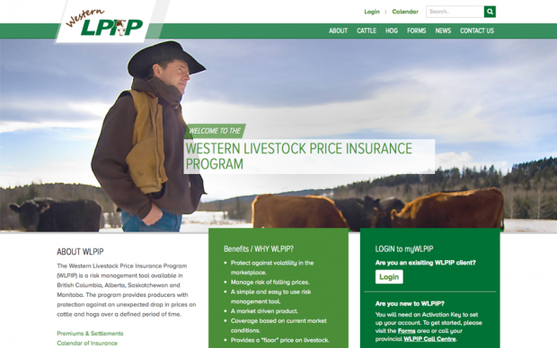 Western Livestock Price Insurance Program (WLPIP) web site home page image
