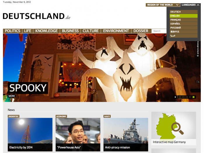 screenshot of deutschland.de homepage