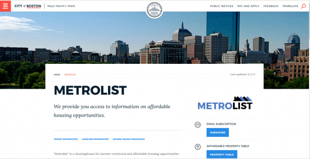 The City of Boston's Metrolist for Affordable Housing