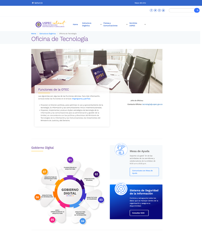 Web e Intranet de la Unidad de Servicios Penitenciarios y Carcelarios de Colombia