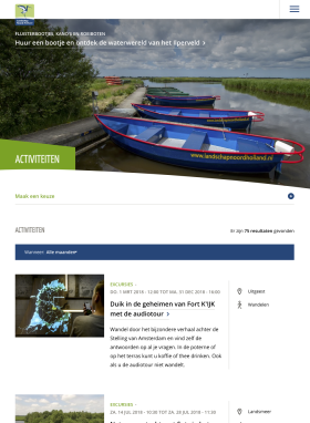 Website page with outdoor activities for a natural preservation association in The Netherlands.