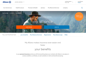 Allianz website interface with a man facing right side and text written in blocks and boxes