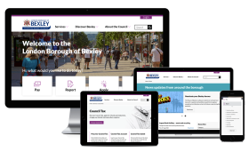 Desktop, Macbook, tablet and iPhone showing pages from Bexley Council’s Website