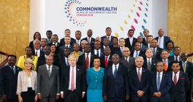 The Commonwealth Secretariat senior staff standing with Boris Johnson