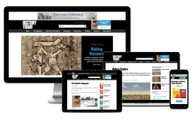 Desktop, Macbook, tablet and iPhone showing pages from History Today’s Website