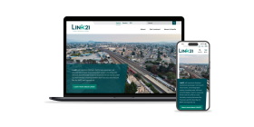Mockups of the Link21website on laptop and mobile device