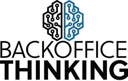 Brain Icon over the words Backoffice Thinking - Logo. 