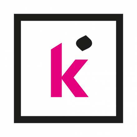 Bildmarke kulturis - ein magentafarbenes k in einem schwarzen quadratischen Rahmen