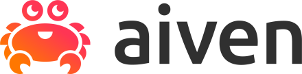 Aiven logo: A cartoon red crab next to lowercase "aiven"