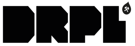 Drupal Ruhr Logo, Schriftzug DRPL und Drop mit Hammer und Schlegel