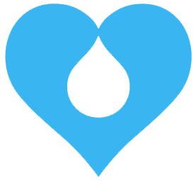 Blue heart with a white drop in the center.