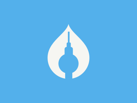 Drupal User Group Berlin logo (TV tower silhouette inside a white water drop on light blue background)