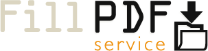 FillPDF Service logo. Words "FillPDF Service," next to it an arrow pointing down at a folder.
