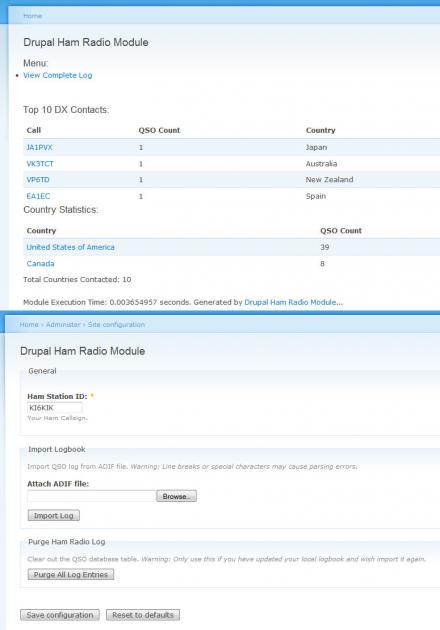 Drupal Ham Radio Module Summary and Settings