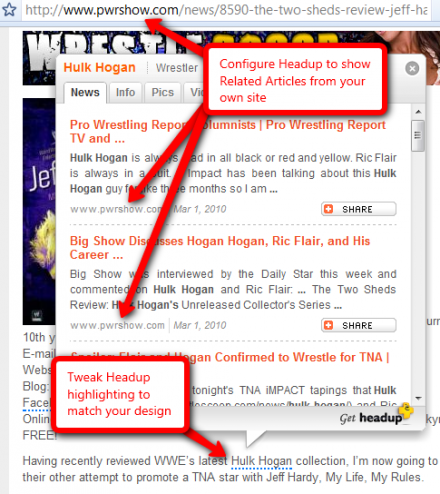Configured Headup to show your related articles
