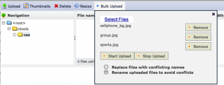 IMCE SWFUpload 2.x in IMCE interface with files ready to upload