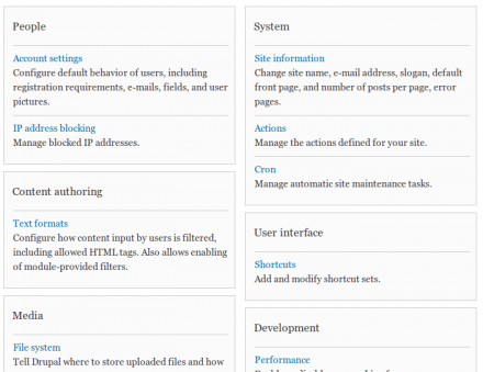 Example settings menu link page.