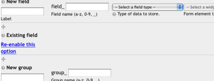 Disabled form item for adding an existing field to a content type