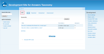 Users may browse questions by taxonomy term