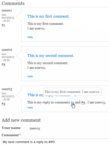 Comment reply has link to referred comment number, with tooltip.