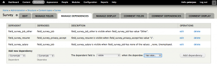 Conditional Fields 3 dependencies administration page