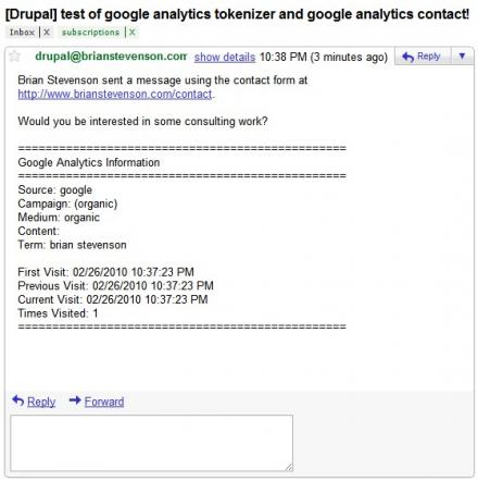 Google Analytics information appended to the bottom of a Contact Form email