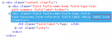 Example of HTML markup produced by Field formatter class module. The custom class is highlighted on the field wrapper DIV.