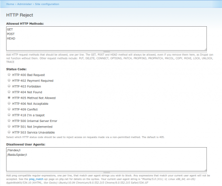 HTTP Reject admin interface