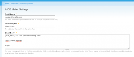 IMCE Mailer Admin Screenshot