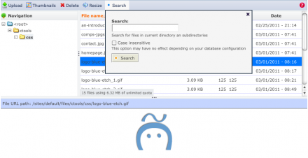 Screenshot showing IMCE Search and IMCE File Path