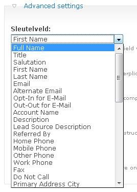 Select the SugarCRM field for each inputfield