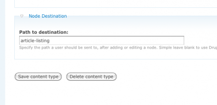 screenshot of altered content type form