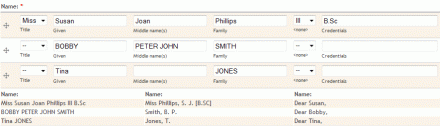 A multi-value import Name field and three custom formats