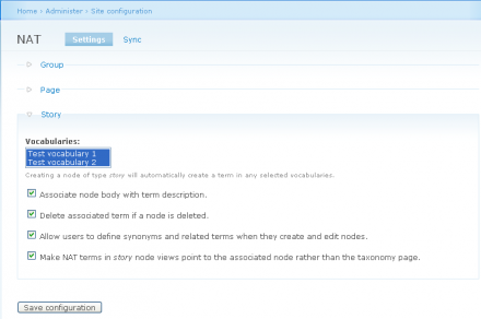 Nat module configuration page