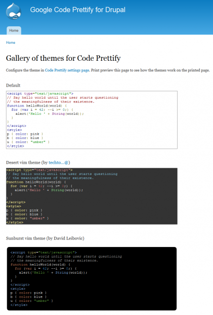 Gallery of themes for Code Prettify