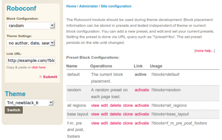 RoboConf block and presets page