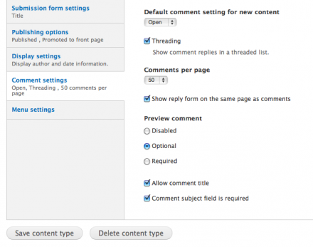 Required comment subject admin interface in Drupal 7.