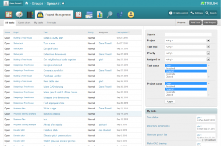 Screenshot of task list