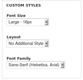 Example of css options on theme settings page