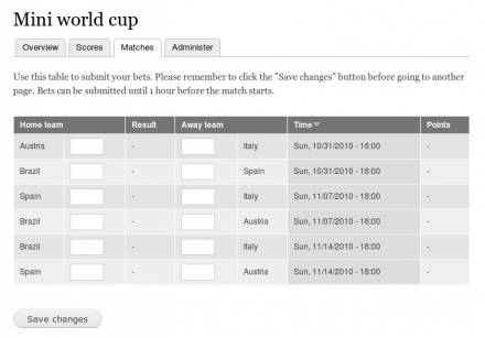 The module in action—displaying a form for submitting bets.