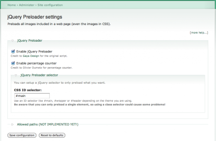 jQuery Preloader settings