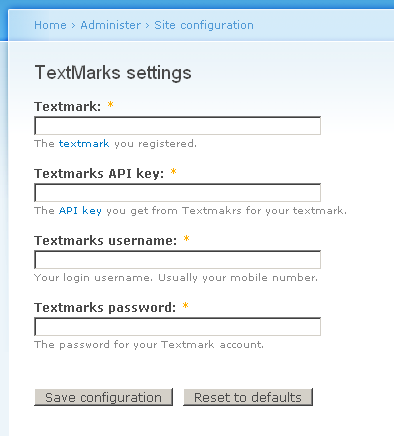 API settings screen